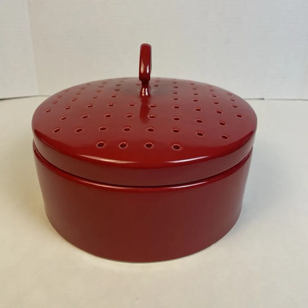 Chantal Vegetable Steamer Tortilla Warmer Ceramic Dish Red 1.5QT Veggie Steamer